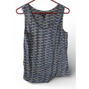 Nic + Zoe Blue Fish Print Sleeveless Top Tank Blouse Size S Small
